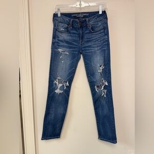 American Eagle: Super Stretch X Skinny Distressed Blue Denim, Size 4 Short